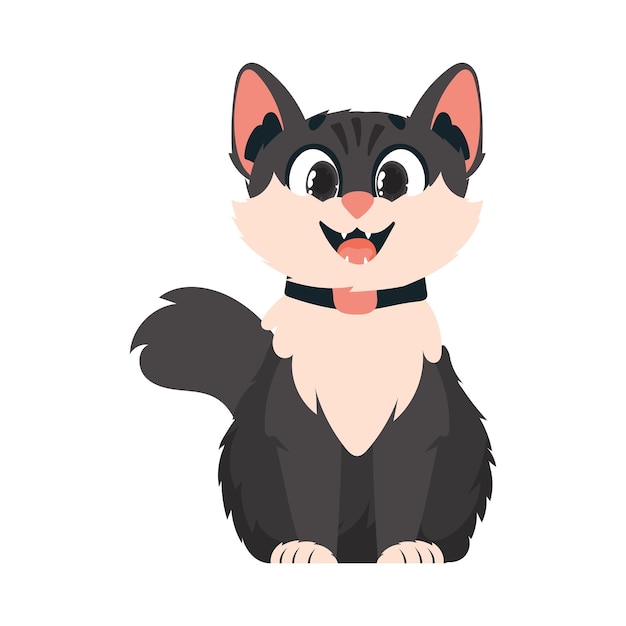 Intelligent merry dim cat Smiling cat Cartoon style Vector Illustration