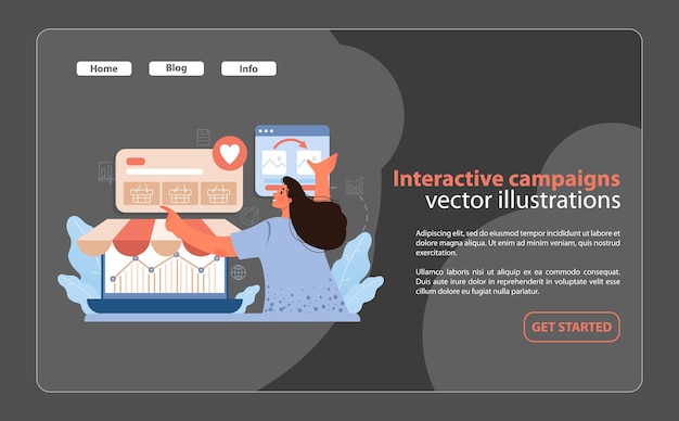 Vector interactieve campagnes voor consumentenbetrokkenheid met een boeiend beeld van een marketeer die orkestreert