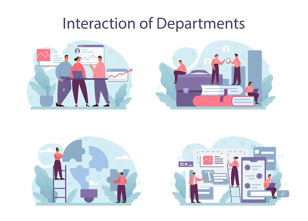 Interaction of departments illustration set