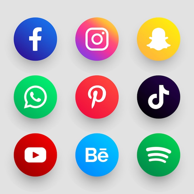 Vector interactive social media buttons collection