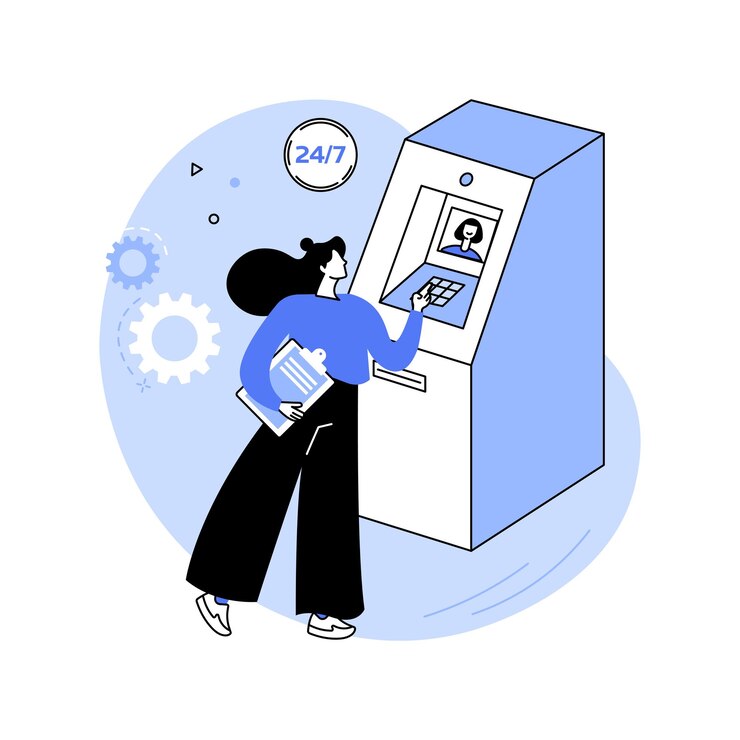 Vector interactive teller machine isolated cartoon vector illustrations