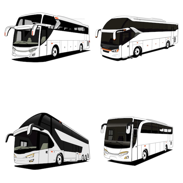 Intercitybusvervoer in Indonesië met verschillende modellen. Vector illustratie.