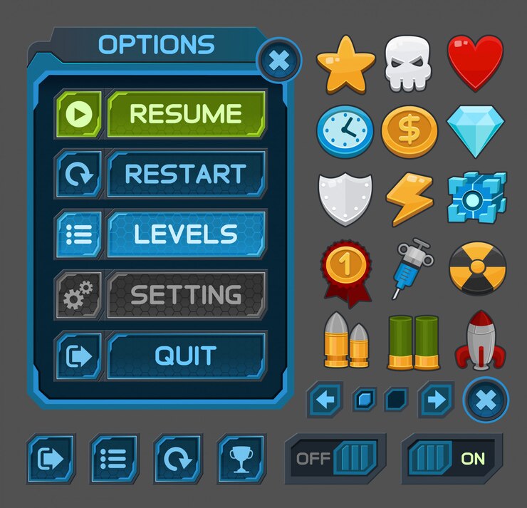 Vector interface buttons set for space games or apps