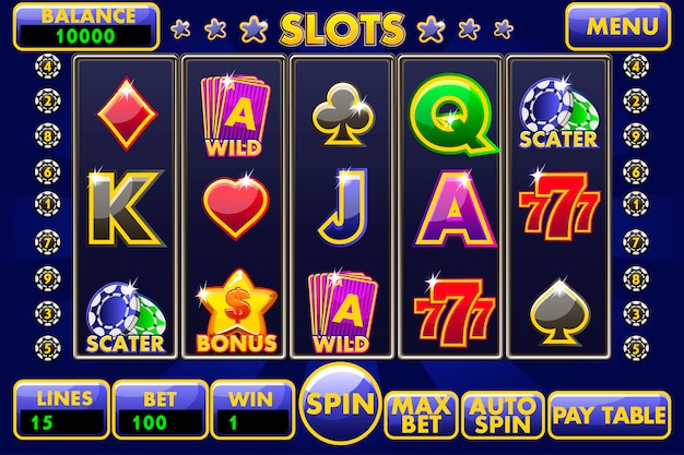  Interface slot machine. Complete menu of graphical user interface and full set of buttons for classic casino games creation. Big set of gaming casino icons