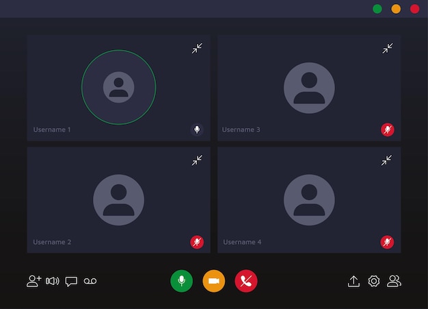 Interface Web meeting and video conference application with buttons and user screen mockups Vector incoming video call overlay