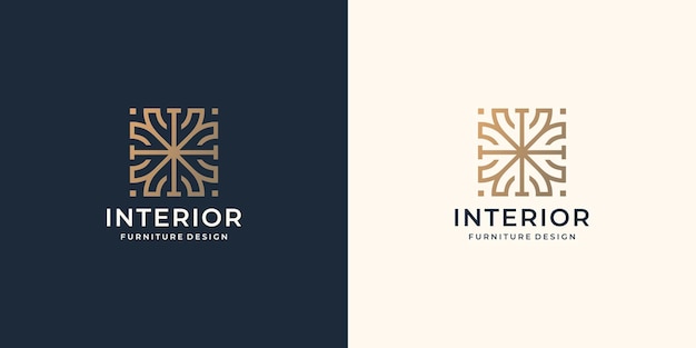 Vector interieur abstracte logo in vierkante concept met minimalistische lijn kunst stijl ontwerpsjabloon.