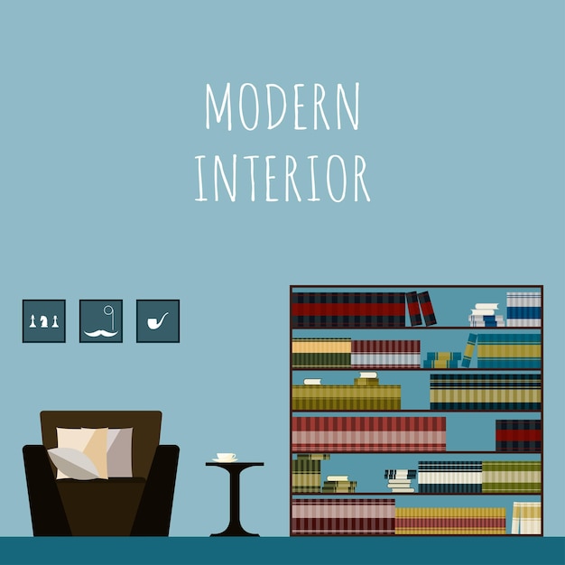 Interieur gezellig minimalistisch poster plat ontwerp kaartsjabloon hobby's levensstijl patroon achtergrondpictogram