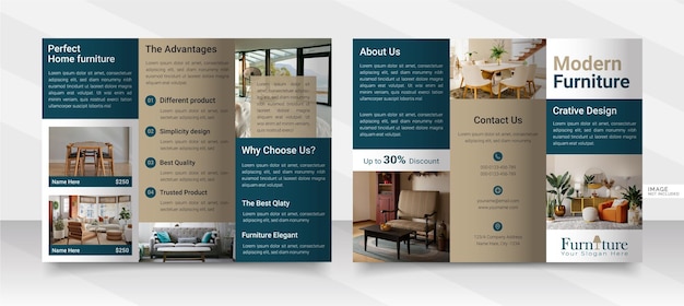 Interieur meubelbedrijf Driebladige brochure lay-out