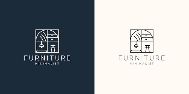 Interieur minimalistische kamer galerij meubels logo ontwerp vector meubels logo omtrek