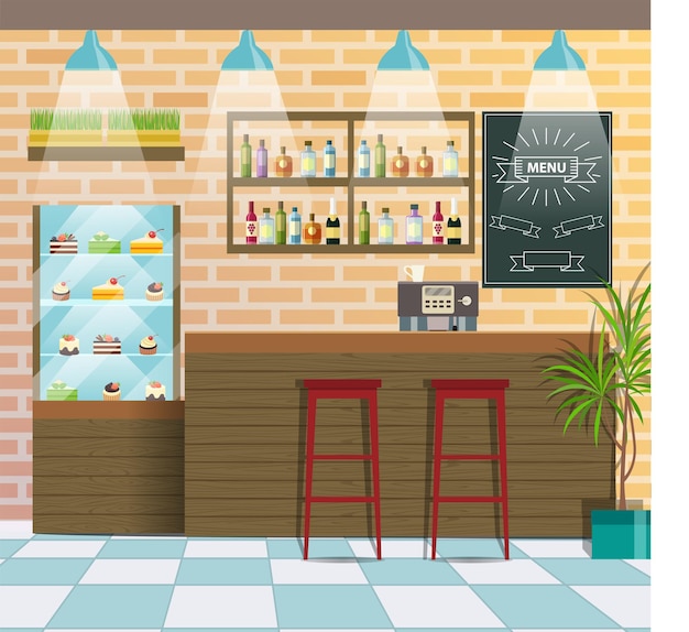 Interieur van café of bar. vector illustratie