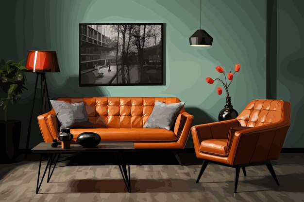 Vector interieur van de woonkamer 3d illustratie en vector