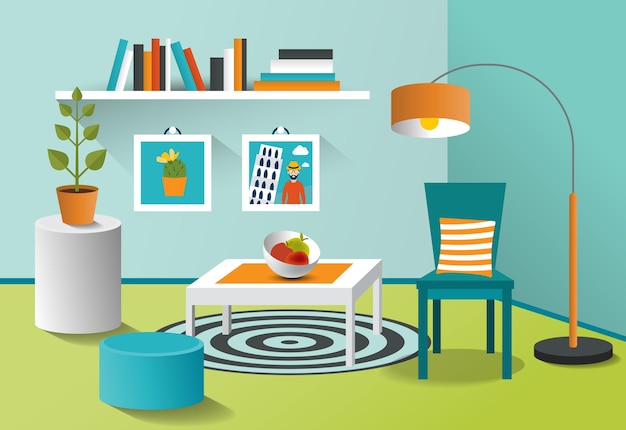 Interieur woonkamer Mpdern minimalisme design Art cartoon vector