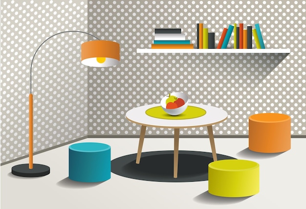 Interieur woonkamer Retro minimalisme design Art cartoon vector