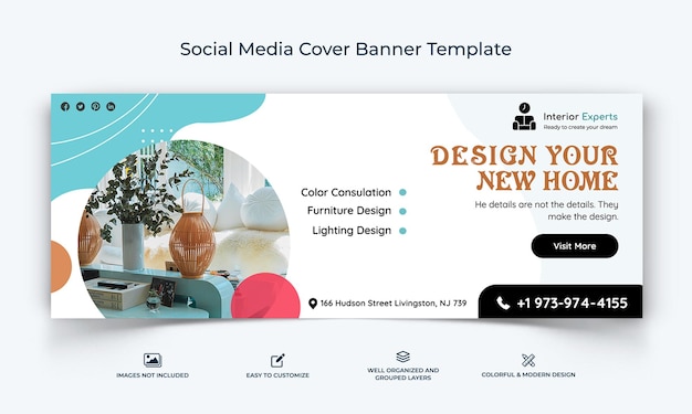 Interieurontwerp sociale media facebook dekking banner sjabloon premium vector