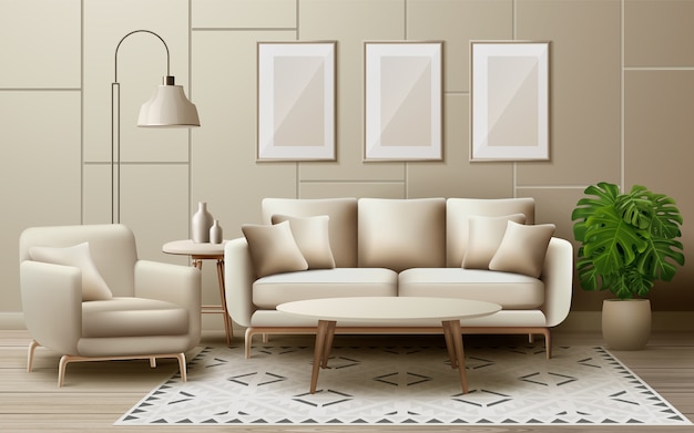 Interieurontwerpelementen in realistisch ontwerp