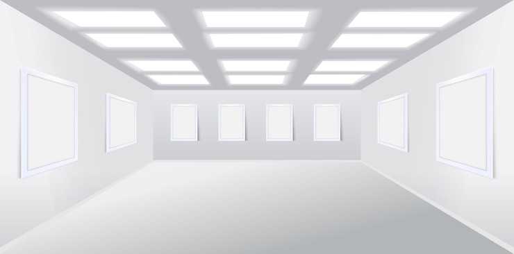 Vector interior of art gallery for exhibition in museum realistic mockup