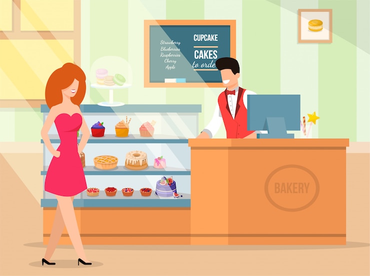 Vector interior and bakery service vector illustration.