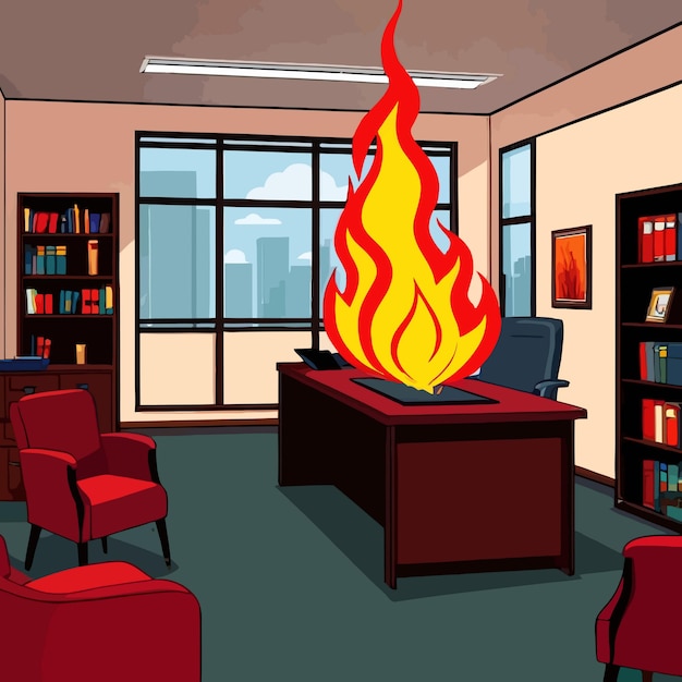 Vettore l'interno di una stanza d'ufficio aziendale sull'illustrazione del vettor clipart del fuoco