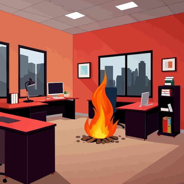 Интерьер делового офисного помещения на иллюстрации огневого вектора