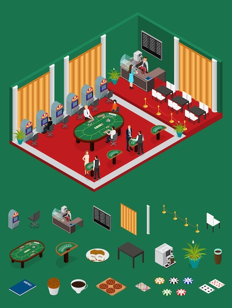 Vector interior casino and parts isometric view vector