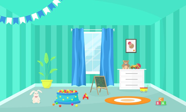 Вектор интерьер детской игровой комнаты с игрушками игровая комната игрушки для мальчика или девочки детский сад дома