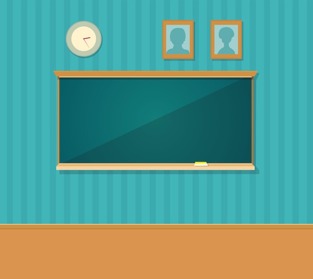 Interior of classroom with blackboard Vector flat color illustration