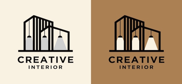 Interior concept house logo lampada tavolo mobili per la casa logo design concept vector edificio moderno