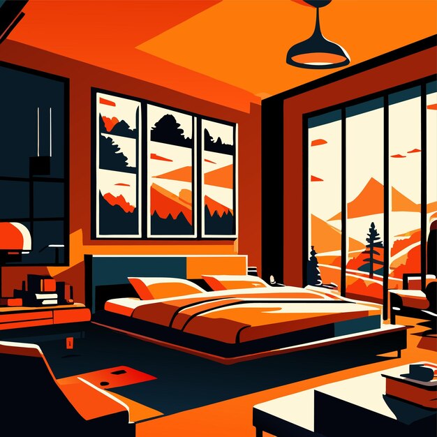 Vector interior of cozy modern bedroom