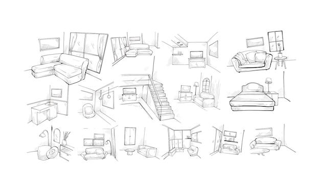 Vector interior design handdrawn collection