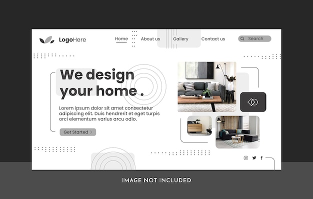 Vector interior design landing page template for web