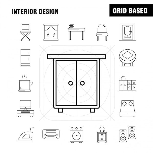 Vector interior design line icons set