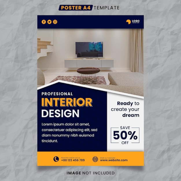 Interior design poster a4 template ready to print