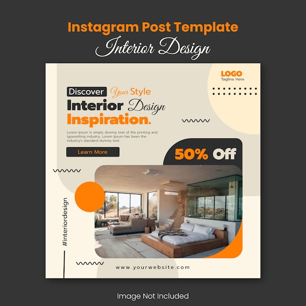 Interior design square flyer or post banner template