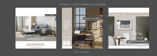 Vector interior design template of social media promo set