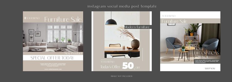 Vector interior design template of social media promo set