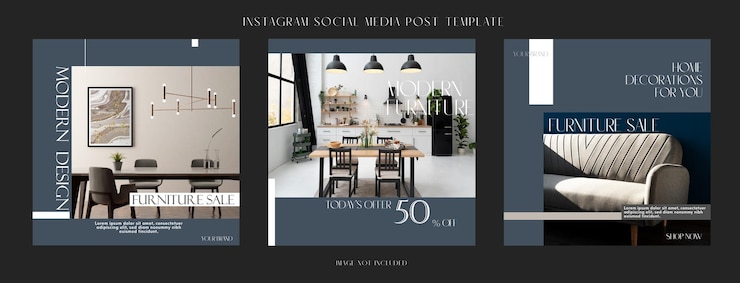 Vector interior design template of social media promo set