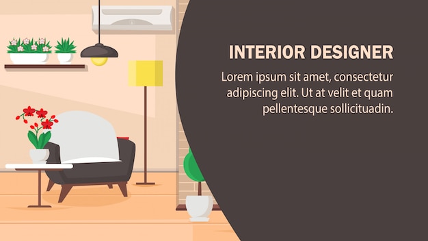 Modello della bandiera di vettore del sito web di interior design.