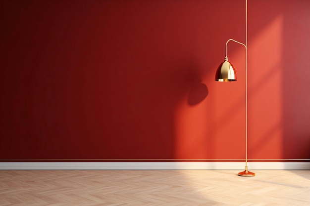 Interior design with red wall and floor lamp 3d render