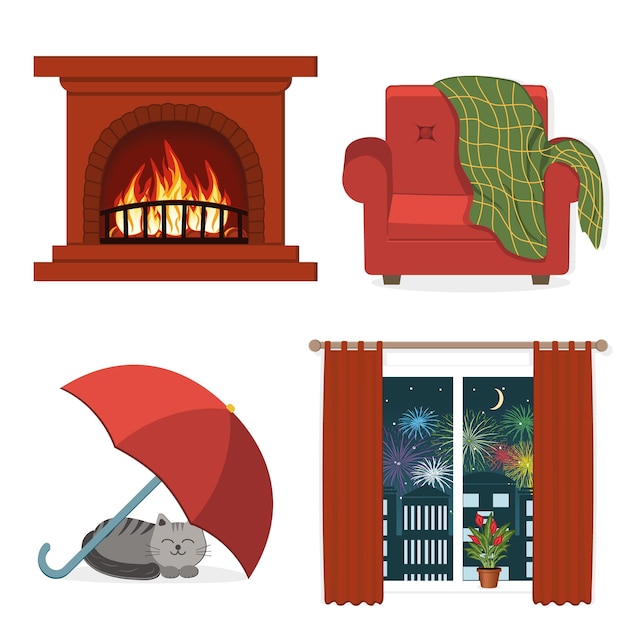 Interior details for comfort in the house, color vector isolated illustration