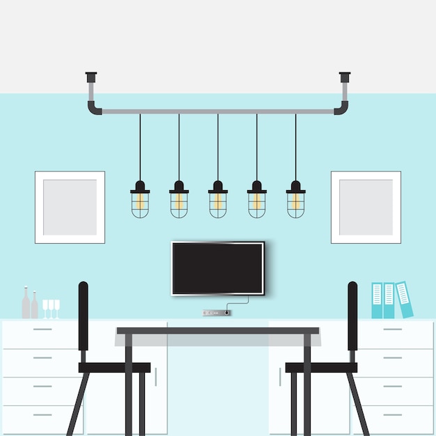 Interior dining room flat design.