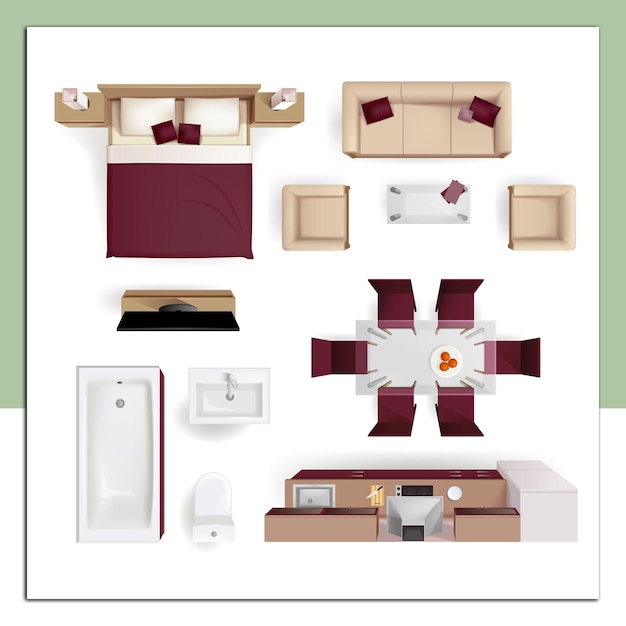 Vector interior elements top view realistic image