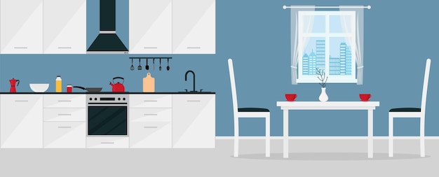 Interior kitchen with furniture. flat style vector illustration. eps 10