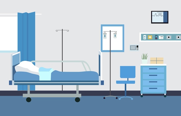 interior landscape of hospital inpatient room with bed and health medical equipments