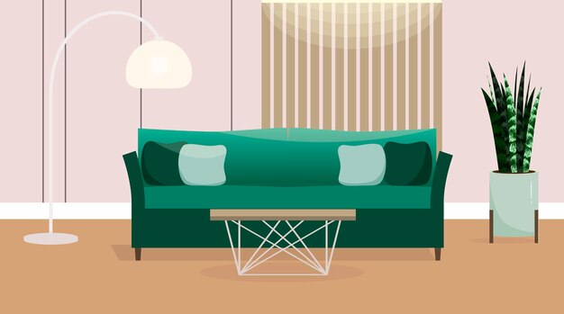 Vector the interior of the living room cozy house flat design