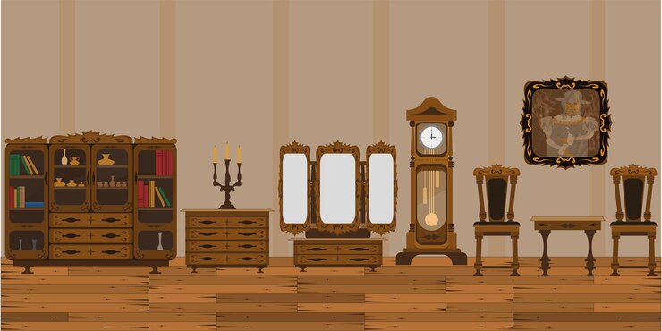 Vector interior of the living room is in an old style