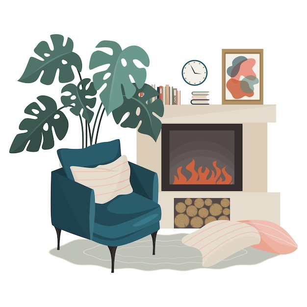 Vector the interior of the living room in scandinavian style the boho palette