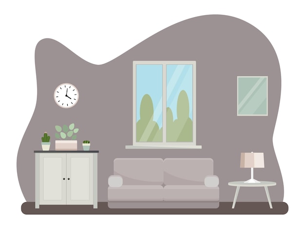 Vector interior of the living room with furniture. flat cartoon style. vector illustration