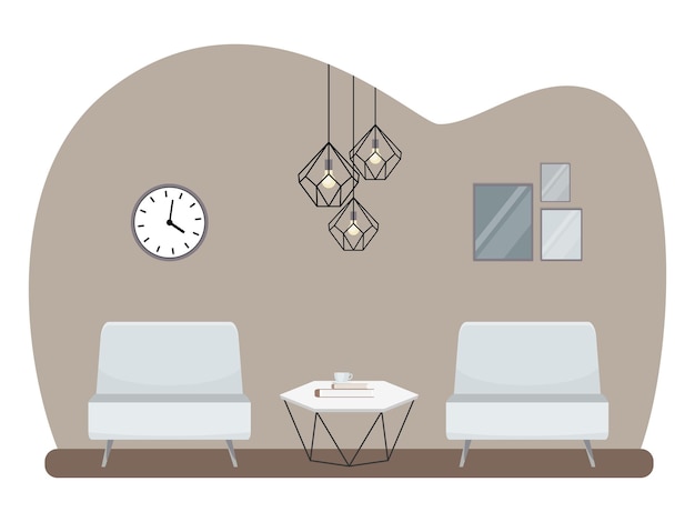 Vector interior of the living room with furniture. flat cartoon style. vector illustration