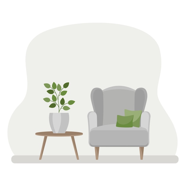 Interno del soggiorno con mobili. stile cartone animato piatto. illustrazione vettoriale
