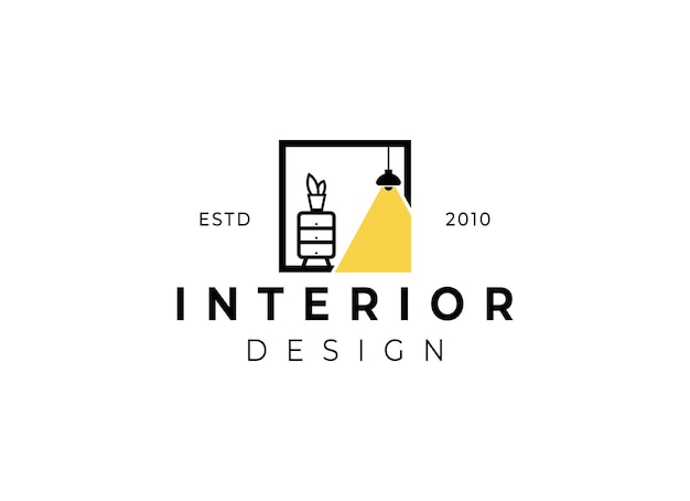 Vettore di progettazione del logo dell'arredamento della galleria di mobili per stanze minimaliste d'interno